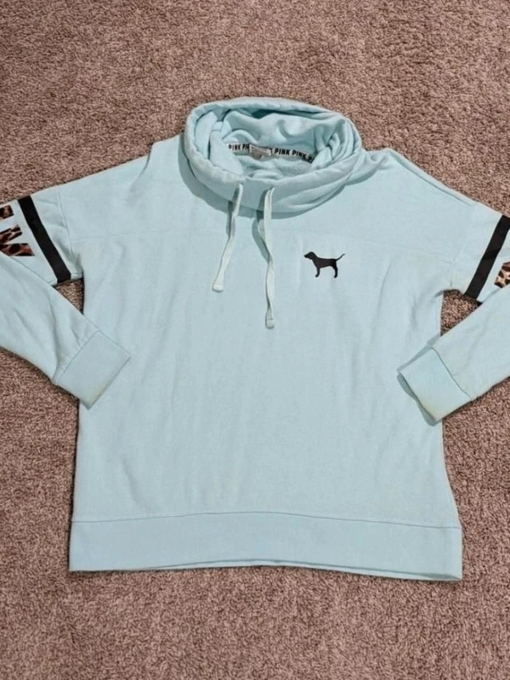 PINK Light Blue Cowl Neck Pullover Sweatshirt